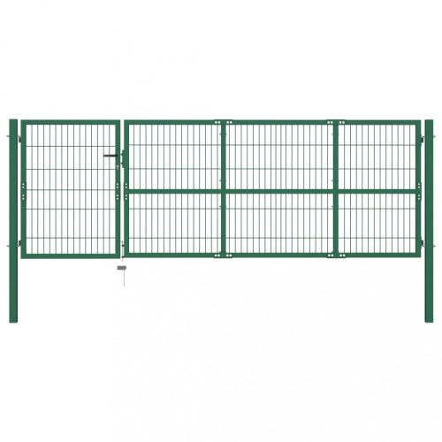 Zöld acél kerti kerítéskapu póznákkal 350 x 100 cm