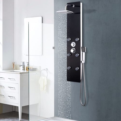 Fekete üveg zuhanypanel 25 x 44,6 x 130 cm 