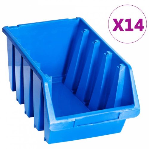 14 db kék műanyag egymásra rakható tárolódoboz