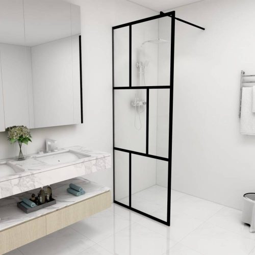 Fekete zuhanyfal edzett üveggel 80 x 195 cm
