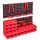 103 darabos piros és fekete tárolódoboz szett fali panelekkel