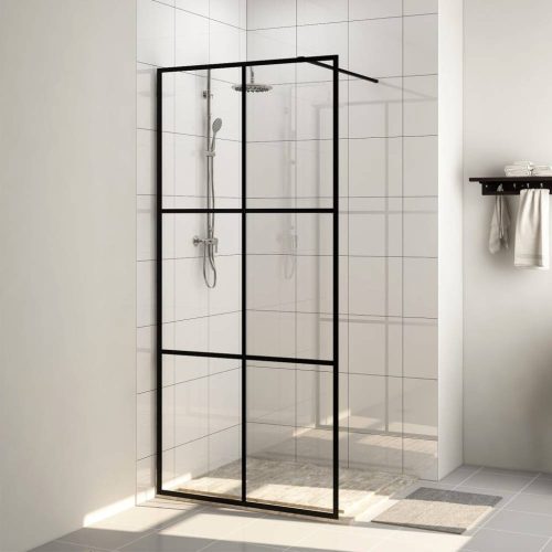 Fekete zuhanyfal átlátszó esg üveggel 115 x 195 cm