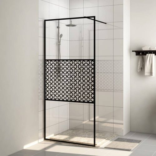 Fekete zuhanyfal átlátszó esg üveggel 80 x 195 cm