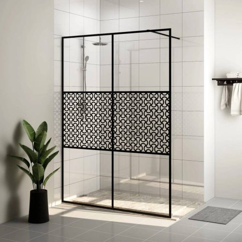 Fekete zuhanyfal átlátszó esg üveggel 140 x 195 cm