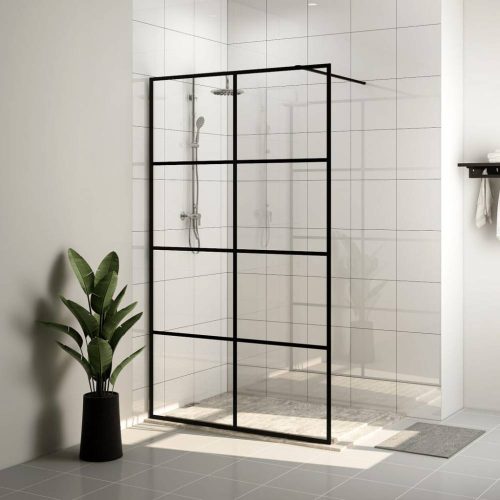 Fekete zuhanyfal átlátszó esg üveggel 100 x 195 cm