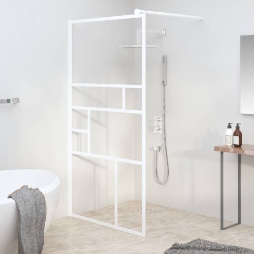Fehér ESG üveg zuhanyfal küszöb nélküli zuhanyhoz 100x195 cm