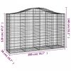 Íves horganyzott vas gabion kosár 200x50x120/140 cm