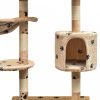 Bézs macskabútor mancsnyomokkal és szizál kaparófákkal 125 cm