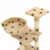Bézs, mancsmintás macskabútor szizál kaparófákkal 65 cm
