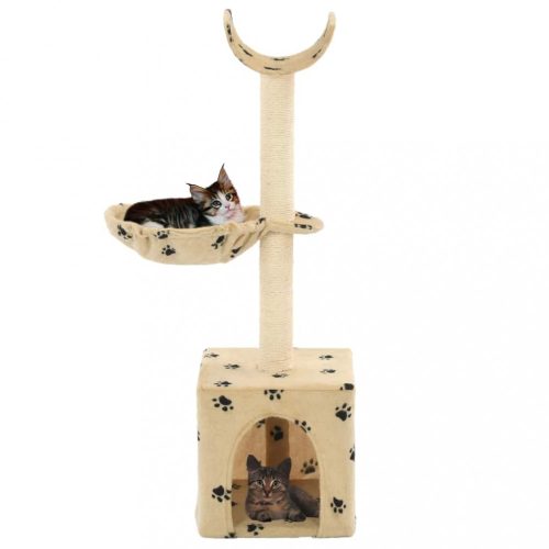 Bézs, mancsmintás macskabútor szizál kaparófákkal 105 cm