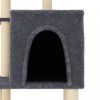 Sötétszürke macskabútor szizál kaparófákkal 97 cm