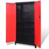 Fekete és piros 2 ajtós acél szerszámos szekrény 90x40x180 cm