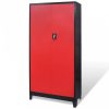 Fekete és piros 2 ajtós acél szerszámos szekrény 90x40x180 cm