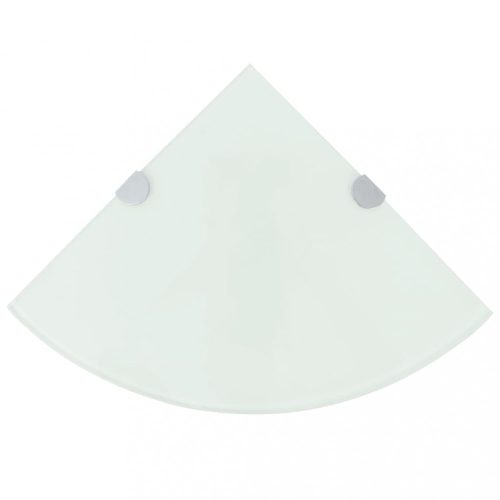 Fehér üveg sarokpolc króm tartóval 35x35 cm