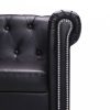L-alakú fekete műbőr Chesterfield kanapé