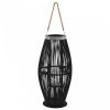 Fekete bambusz függő gyertyatartó lámpás, 60 cm