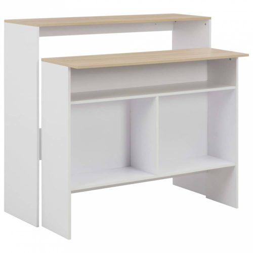 Fehér és tölgyszínű bárasztal 2 asztallappal 130 x 40 x 120 cm
