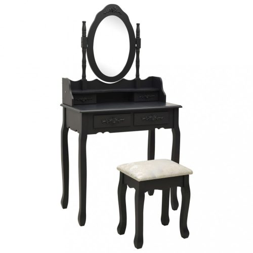 Fekete császárfa fésülködőasztal-szett ülőkével 75x69x140 cm