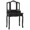 Fekete császárfa fésülködőasztal-szett ülőkével 80x69x141 cm