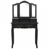 Fekete császárfa fésülködőasztal-szett ülőkével 80x69x141 cm