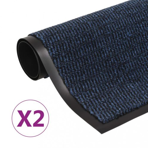 2 db kék négyszögletes bolyhos szennyfogó szőnyeg 90 x 150 cm