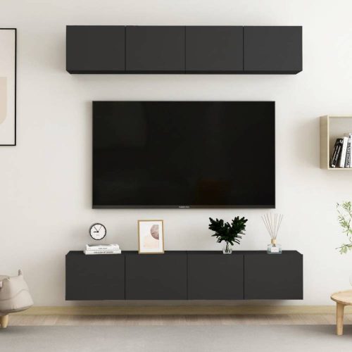 4 db fekete forgácslap tv-szekrény 80 x 30 x 30 cm