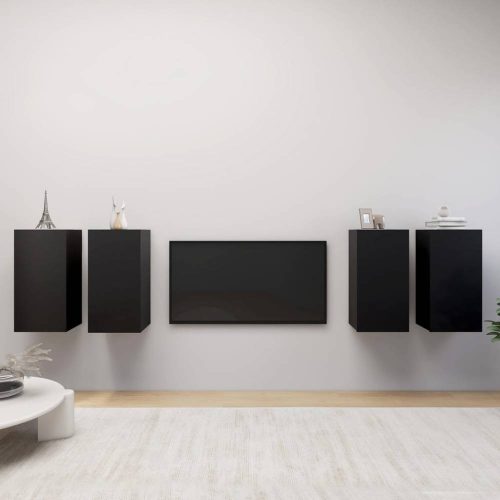 4 db fekete forgácslap tv-szekrény 30,5 x 30 x 60 cm
