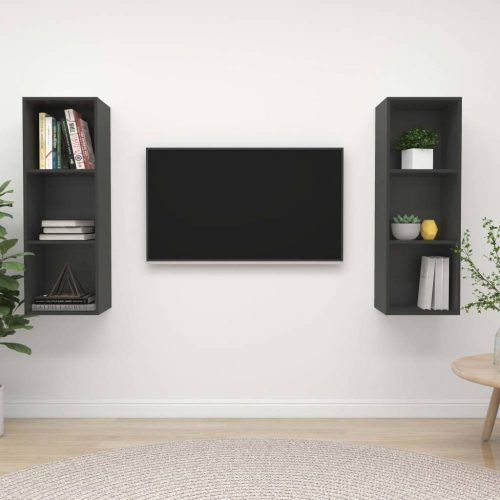2 db szürke forgácslap falra szerelhető tv-szekrény
