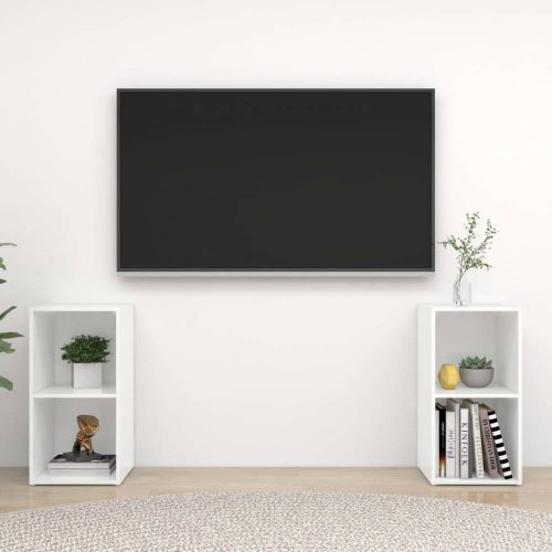 2 db magasfényű fehér forgácslap tv-szekrény 72 x 35 x 36,5 cm