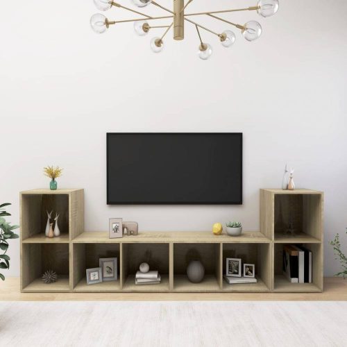 4 db sonoma-tölgyszínű forgácslap tv-szekrény 72 x 35 x 36,5 cm