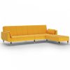 Kétszemélyes sárga bársony kanapéágy zsámollyal és két párnával