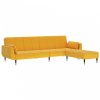 Kétszemélyes sárga bársony kanapéágy zsámollyal és két párnával