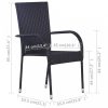 6 db fekete rakásolható polyrattan kültéri szék
