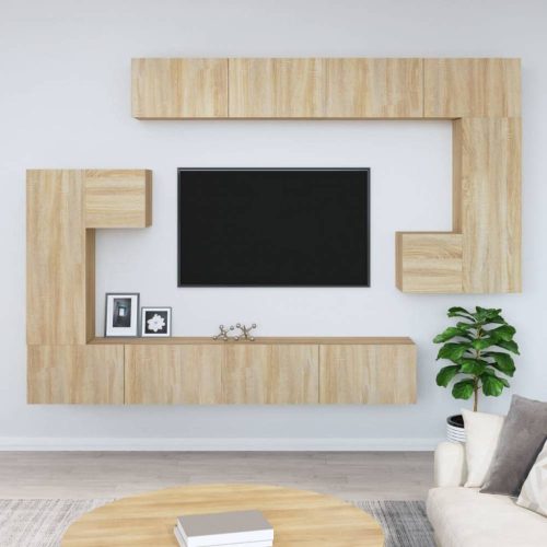 Sonoma-tölgyszínű falra szerelhető szerelt fa TV-szekrény