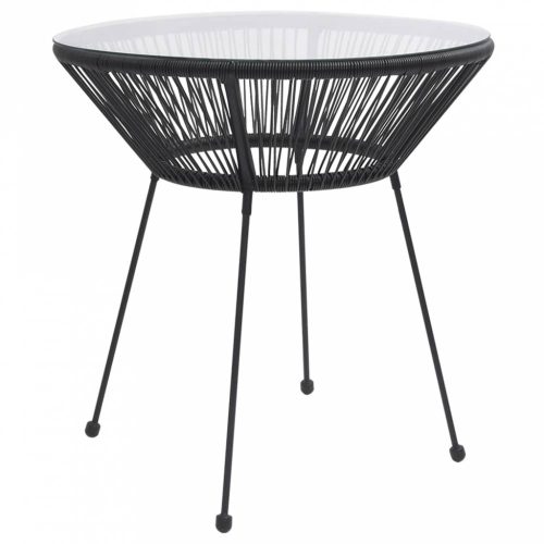 Fekete rattan és üveg kerti étkezőasztal ø70 x 74 cm