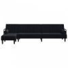 Fekete L-alakú bársony kanapéágy 260x140x70 cm