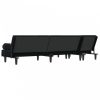 Fekete L-alakú bársony kanapéágy 260x140x70 cm