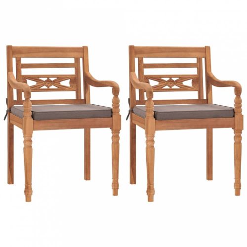 2 db tömör tíkfa batavia szék sötétszürke párnákkal	