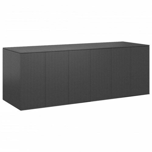 Fekete polyrattan kerti párnatartó doboz 291 x 100,5 x 104 cm