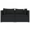 Fekete kétszemélyes polyrattan kanapé párnákkal