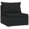 Fekete négyszemélyes polyrattan kanapé párnákkal