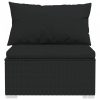 Fekete négyszemélyes polyrattan kanapé párnákkal