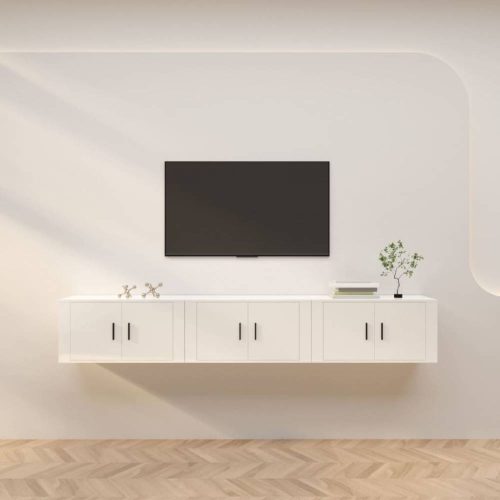 3 db magasfényű fehér fali TV-szekrény 80 x 34,5 x 40 cm