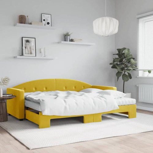 Sárga kihúzható bársony heverő matraccal 80 x 200 cm