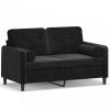 2 személyes fekete bársony kanapé díszpárnákkal 120 cm