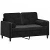 2 személyes fekete bársony kanapé díszpárnákkal 120 cm
