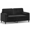 2 személyes fekete bársony kanapé díszpárnákkal 140 cm