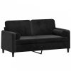 2 személyes fekete bársony kanapé díszpárnákkal 140 cm