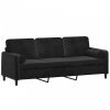 3 személyes fekete bársony kanapé díszpárnákkal 180 cm