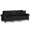 3 személyes fekete bársony kanapé díszpárnákkal 180 cm